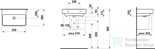 Laufen Pro S 55x38 cm-es mosdó csaplyuk nélkül,LCC Active bevonattal,fehér H818958A001091