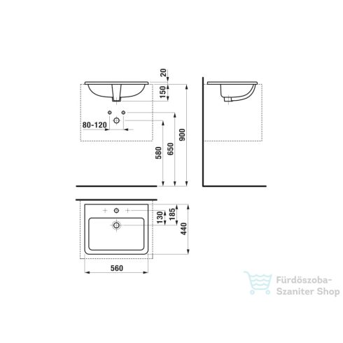 Jika CUBITO 56x44 cm-es beépíthető mosdó, fehér H8189630001301