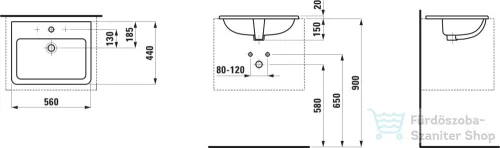 Laufen Pro S 56x44 cm-es beépíthető mosdó LCC bevonattal,fehér H8189634001041