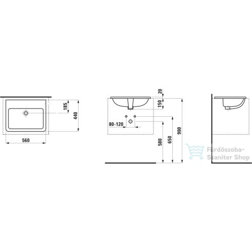 Laufen Pro S 56x44 cm-es beépíthető mosdó csaplyuk nélkül,LCC bevonattal,fehér H8189634001091
