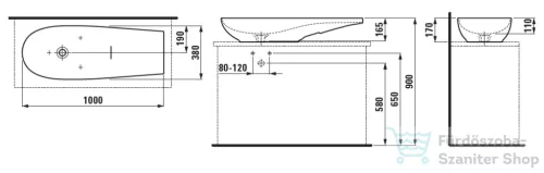 Laufen ILBAGNOALESSI 100x38 cm-es pultra ültethető mosdó kerámia lefolyószelep takaróval, fehér H8189744001121