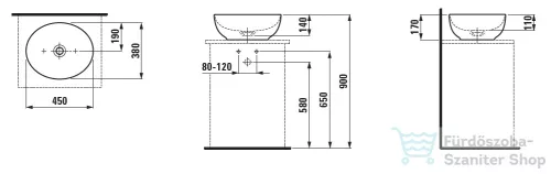 Laufen ILBAGNOALESSI 45x38 cm-es pultra ültethető mosdó kerámia lefolyószelep takaróval, caffe matt H8189751881121