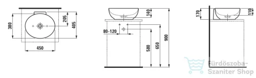 Laufen ILBAGNOALESSI 45x40,5 cm-es pultra ültethető mosdó kerámia lefolyószelep takaróval, matt fekete H8189767161091