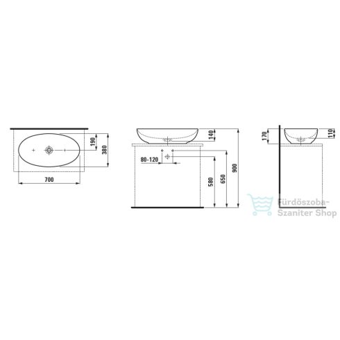 Laufen ILBAGNOALESSI 70x38 cm-es pultra ültethető mosdó kerámia lefolyószelep takaróval, caffe matt H8189771881121