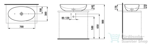 Laufen ILBAGNOALESSI 70x38 cm-es pultra ültethető mosdó kerámia lefolyószelep takaróval, matt fehér H8189777571121