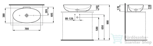 Laufen ILBAGNOALESSI 70x40,5 cm-es pultra ültethető mosdó kerámia lefolyószelep takaróval, matt fekete H8189787161091