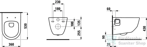 Laufen Pro Fali WC, perem nélküli, mély öblítésű, hagyományos rögzítéssel H8209640000001 ( 820964 )