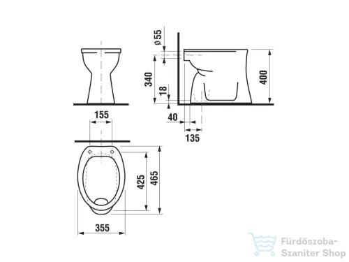 Jika DINO laposöblítéses álló WC, alsó kifolyású, ülőke nélkül, fehér H8220080000001