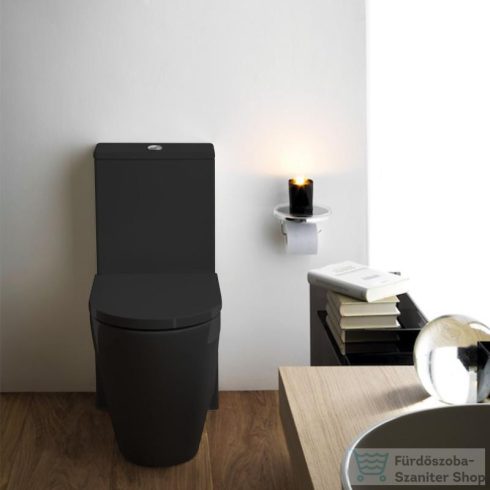 Laufen Kartell By Laufen perem nélküli mélyöblítésű álló kombi WC (tartály,ülőke nélkül),fényes fekete H8243370200001