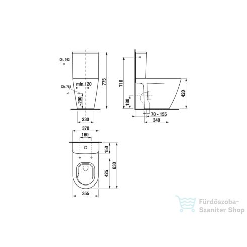 Jika CUBITO STYLE Vortex perem nélküli monoblokkos wc, tartály és tető nélkül, fehér H8244220000001