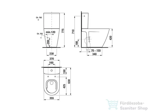 Jika CUBITO STYLE Vortex perem nélküli monoblokkos wc, tartály és tető nélkül, fehér H8244220000001