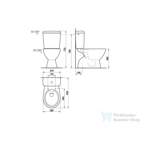 Jika LYRA PLUS perem nélküli alsó kifolyású monoblokkos wc, oldalsó bekötésű tartállyal, tető nélkül, fehér H8257270002413