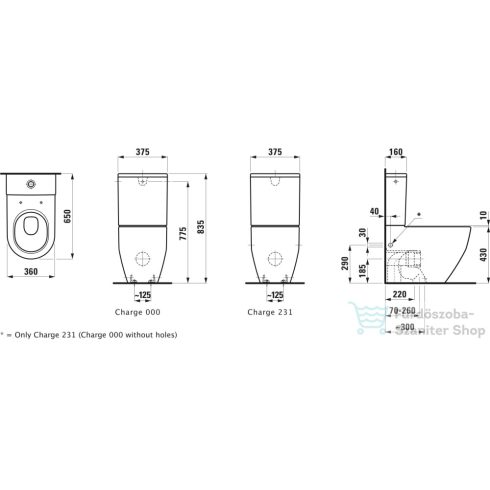 Laufen Pro mélyöblítésű kombi WC,Vario lefolyós,tartály és ülőke nélkül,oldalsó vízbevezetéssel,fehér H8259520002311