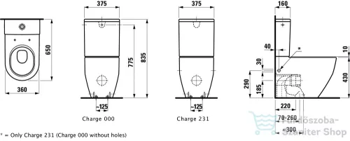 Laufen Pro mélyöblítésű kombi WC,Vario lefolyós,tartály és ülőke nélkül,LCC bevonattal,fehér H8259524000001