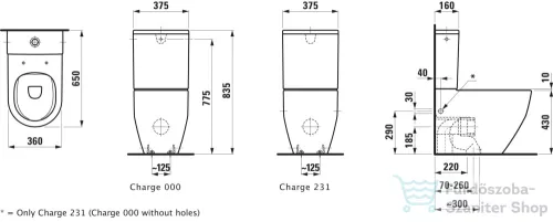 Laufen Pro mélyöblítésű rimless kombi WC,vario lefolyós,oldalsó vízbevezetéssel,fehér H8259620002311