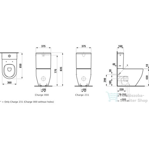 Laufen Pro mélyöblítésű rimless kombi WC,vario lefolyós,oldalsó vízbevezetéssel,LCC bevonattal,fehér H8259624002311