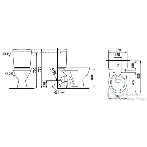 Jika LYRA PLUS ferde kifolyású monoblokkos wc, oldalsó bekötésű tartállyal, tető nélkül, fehér H8263840002413