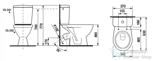Jika LYRA PLUS ferde kifolyású monoblokkos wc, oldalsó bekötésű tartállyal, tető nélkül, fehér H8263840002413