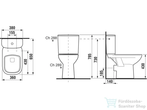 Jika DEEP BY JIKA hátsó kifolyású monoblokkos wc, oldalsó bekötésű tartállyal, tető nélkül, fehér H8266160002801
