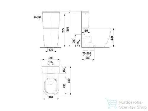 Jika MIO N perem nélküli monoblokkos wc Jika Perla bevonattal, tartály és tető nélkül, fehér H8267161000001
