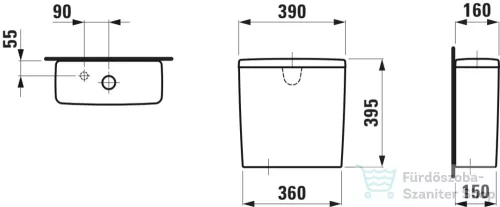 Laufen Lua monoblokkos wc tartály 5/3L,vízbekötés alul bal oldalon,matt fekete H8270837169731