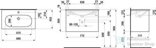 Laufen Lua 80 cm-es mosdó és alsószekrény kombináció 2 fiókkal,fényes fehér H8600872611041
