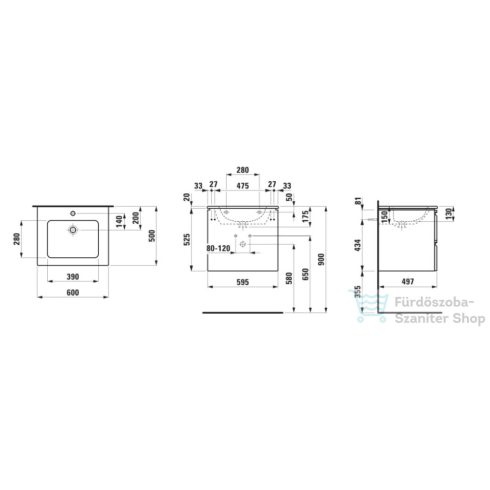 Laufen Pro S 60x50 cm-es mosdó és alsószekrény kombináció, két fiókkal,Wenge H8619614231041