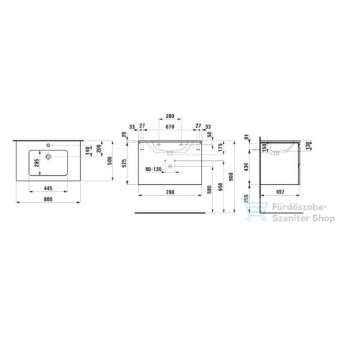 Laufen Pro S 80x50 cm-es mosdó és alsószekrény kombináció, két fiókkal,Grafit H8619634801041