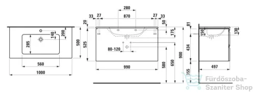 Laufen Pro S 100x50 cm-es 2 fiókos mosdó és alsószekrény kombináció,Világos tölgy H8619654791041