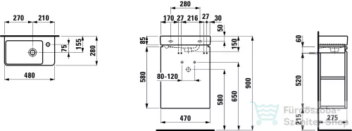 Laufen Pro S 48x28 jobbos kézmosó alsószekrénnyel, matt fehér színben H8629644631041 ( 862964 )