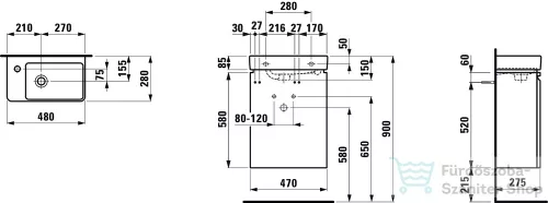 Laufen Pro S 48x28 balos kézmosó alsószekrénnyel, matt fehér színben H8629654631041 ( 862965 )
