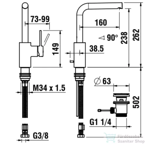 Laufen TWINPLUS SLIM oldalkaros mosdó csaptelep 160 mm-es kifolyócső, húzórudas lefolyószeleppel, króm HF505407100000