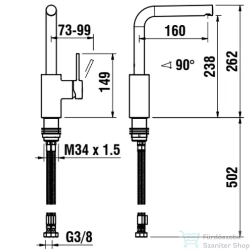 Laufen TWINPLUS SLIM oldalkaros mosdó csaptelep 160 mm-es kifolyócső, húzórudas lefolyószelep nélküll, króm HF505408100000