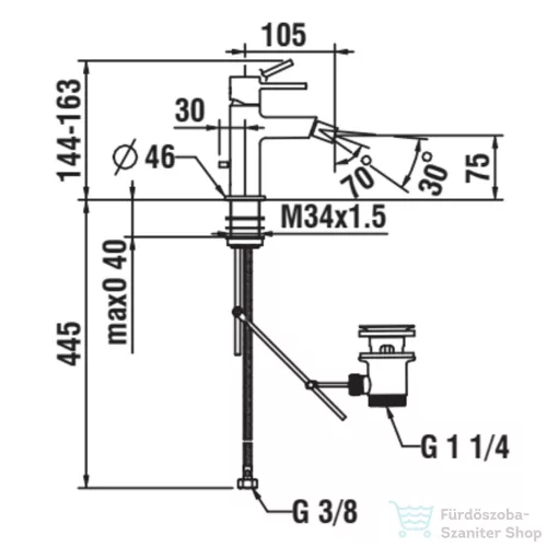 Laufen TWINPLUS SLIM bidé csaptelep húzórudas leeresztő szelep nélkül, PVD matt halvány arany HF505410462010