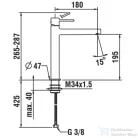 Laufen TWINPLUS SLIM magasított mosdó csaptelep 180 mm-es kifolyócső, húzórudas lefolyószelep nélküll, króm HF505414100000