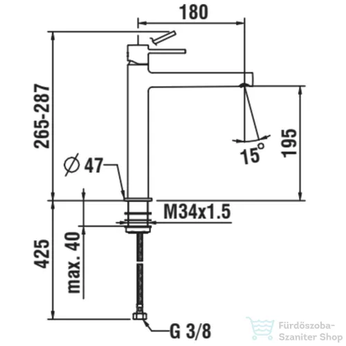 Laufen TWINPLUS SLIM magasított mosdó csaptelep 180 mm-es kifolyócső, húzórudas lefolyószelep nélküll, króm HF505414100000
