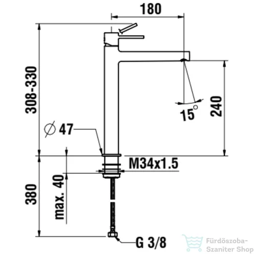 Laufen TWINPLUS SLIM magasított mosdó csaptelep 180 mm-es kifolyócső, húzórudas lefolyószelep nélküll, króm HF505419100000
