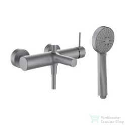   Laufen TWINPLUS SLIM SL kádtöltő csaptelep zuhanyszettel, PVD szálhúzott rozsdamentes acél HF505460423600