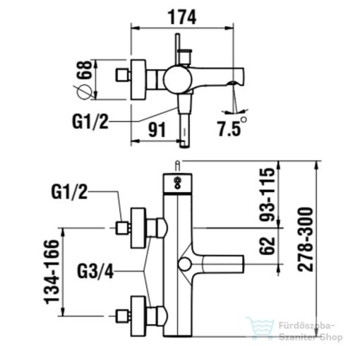 Laufen TWINPLUS SLIM SL kádtöltő csaptelep zuhanyszettel, PVD szálhúzott rozsdamentes acél HF505460423600