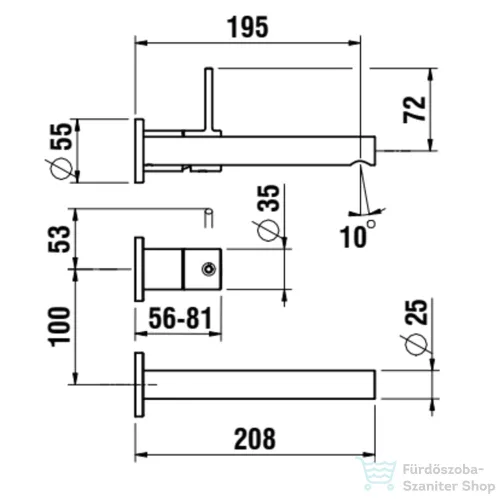Laufen TWINPLUS SLIM falsík alatti mosdócsaptelep falon kívüli része, 195-mm-es kifolyóval, PVD matt halvány arany HF505470462000