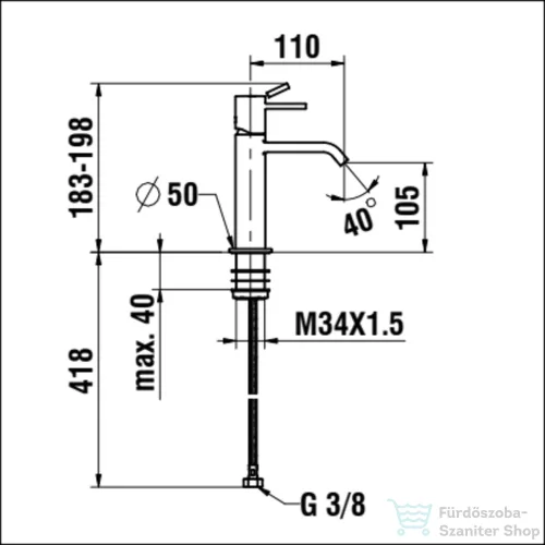 Laufen MEDA egykaros mosdó csaptelep 95 mm, leeresztő nélkül, PVD matt titán fekete HF506602428000