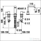 Laufen MEDA 3-lyukú mosdó csaptelep, leeresztő nélkül, PVD matt titán fekete HF506612428000