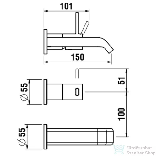 Laufen MEDA falsík alatti mosdócsaptelep 150 mm-es kifolyóval, leeresztő nélkül, PVD matt titán fekete HF506622428000
