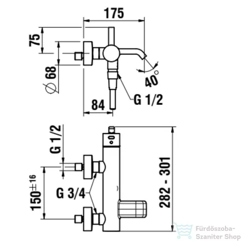 Laufen MEDA kádtöltő csaptelep zuhanyszettel, PVD matt titán fekete HF506660428600