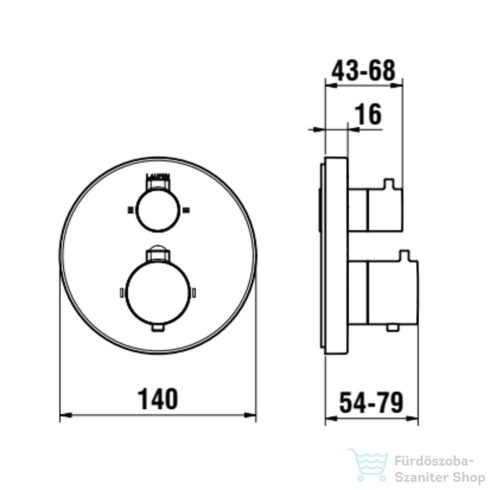 Laufen MEDA falsík alatti termosztátos zuhanycsaptelep, PVD matt titán fekete HF506676428000