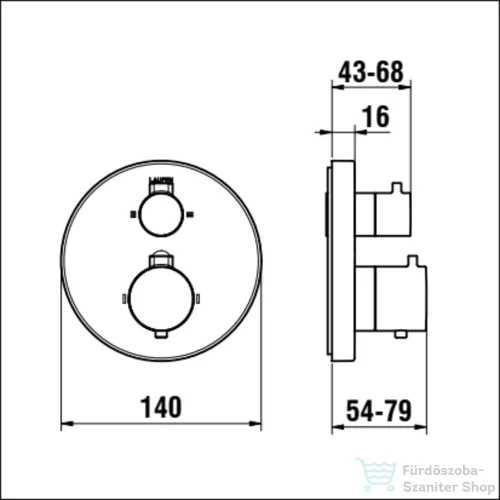 Laufen MEDA falsík alatti termosztátos kád/zuhanycsaptelep, 2-utas szabályozóval, légbeszívó nélkül, króm HF506677100000