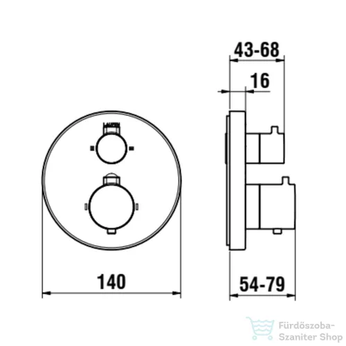 Laufen MEDA falsík alatti termosztátos kád/zuhanycsaptelep, 2-utas szabályozóval, légbeszívó szeleppel, PVD matt titán fekete HF506687428000