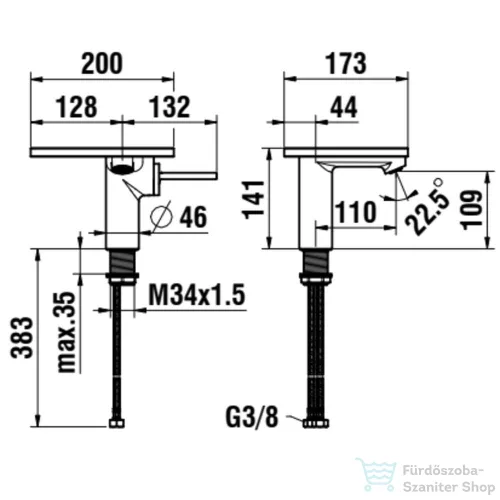 Laufen ADA egykaros mosdó csaptelep leeresztő nélkül, PVD matt fekete/matt fehér HF506702512060
