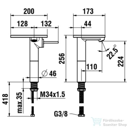 Laufen ADA magasított mosdó csaptelep leeresztő nélkül, PVD matt fekete/fényes fehér HF506714511060
