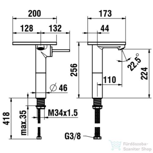 Laufen ADA magasított mosdó csaptelep leeresztő nélkül, PVD matt fekete/matt fehér HF506714512060